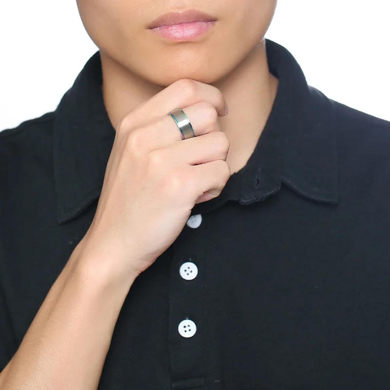 2018 мужское кольцо серебряного цвета Матовый центр с радужным ободком 8 мм