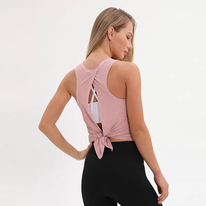Light Pink Цветные безрукавки для занятий спортом, фитнесом, безрукавки для женщин, свободный крой, майка для бега, тренировки, открытая спина, тренировочный жилет для йоги, XS-XL - Цвет: Light Pink
