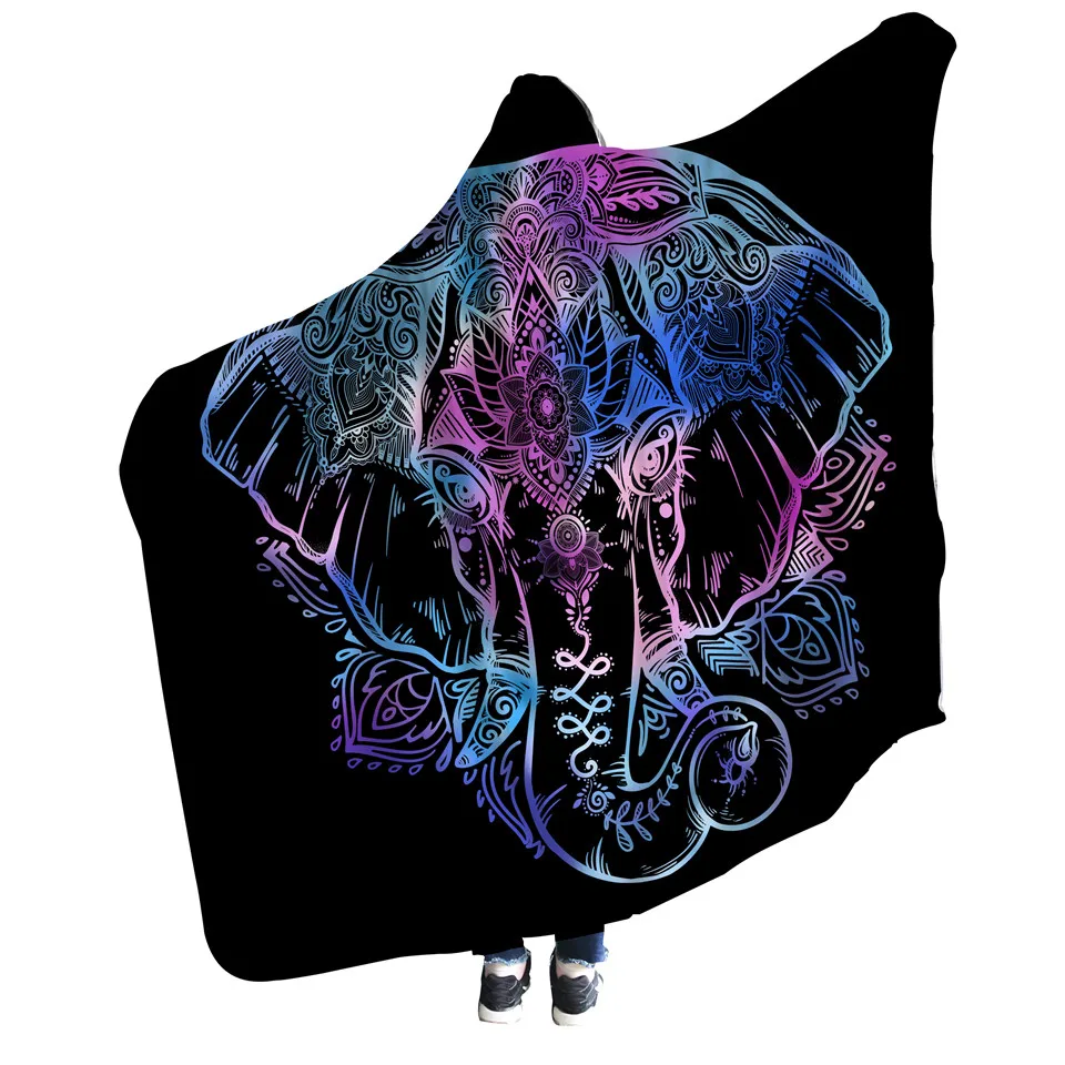 Одеяло с капюшоном в виде слона для взрослых флисовое покрывало пикника 150х200см |