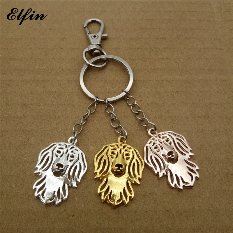 Elfin Trendy Long Haired Dachshund Key Chains Gold Color Silver Color Animal Pet Memorial Jewellery Dachshund Key Rings