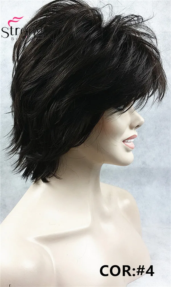 StrongBeauty короткий светло-коричневый подчеркивает Feathery Shaggy полный синтетический парик выбор цвета - Цвет: #4
