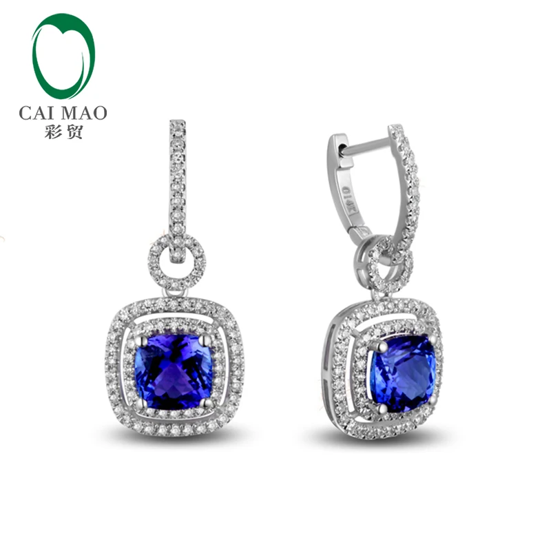 14k белое золото 2.19ct AAA фиолетический голубой танзанит, бриллиант серьги-капли для помолвки