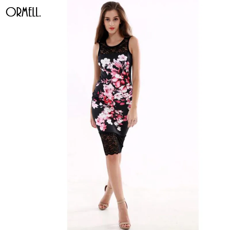 ORMELL 2016 Summer Fashion Women Dress Sexy Empire Streetwear Style Lace Flotal O Neck Knee Length Line Bodycon | Женская одежда