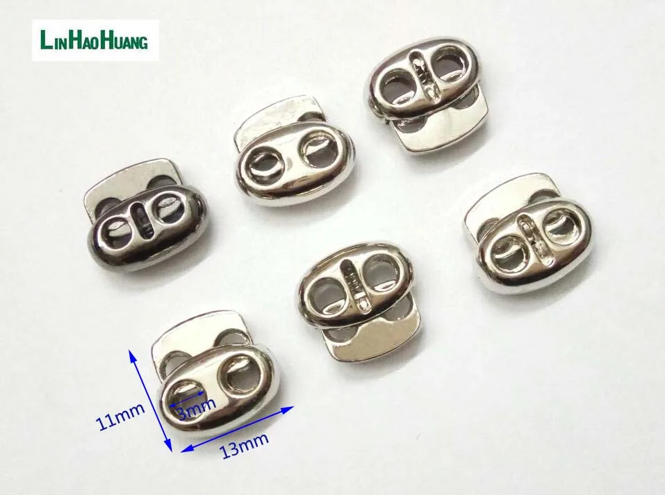 

60pcs/lot small oval metal alloy stoppers toggle cord locks Drawstring lock with two holes silver / black 2015091704