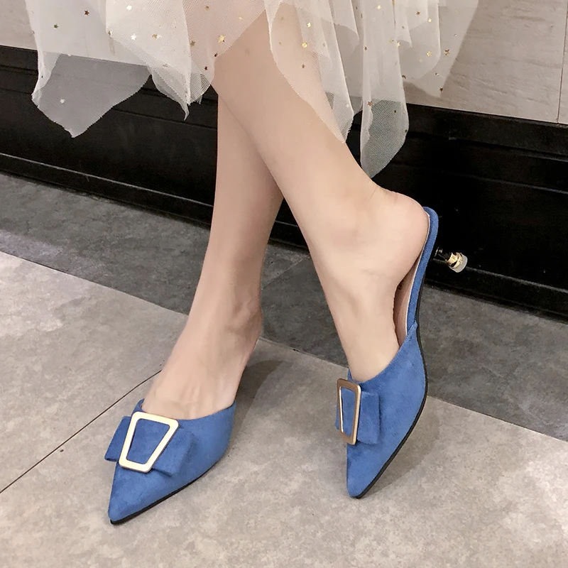 Candy Color Pumps Pointed Toe Mule Slides Thin Heel Casual Sandals Outdoor All-Match Ladies lazy Shoes size 35-40 | Обувь