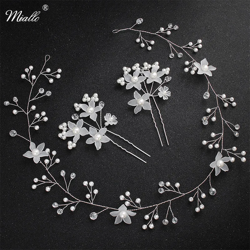 

Miallo Fashion Flower Wedding Hair Accessories Headband + 2pcs Hairpins Clips Bridal Headpieces Headwear for Women