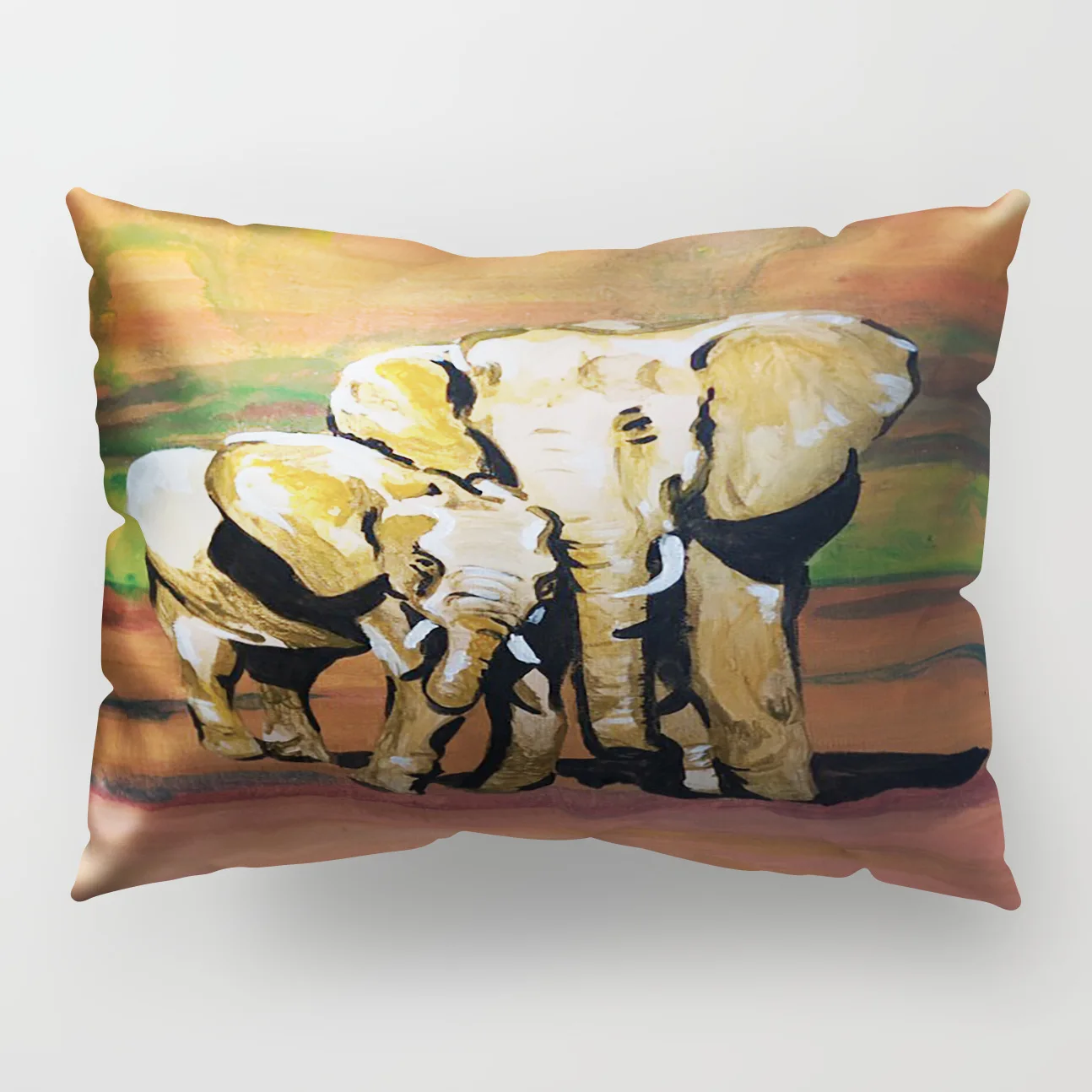 

50x30cm Color Elephant Pattern Polyester Fluffy Pillowcase Ins Hand Painted Watercolor Rectangular Cushion Cover Sofa Decoration