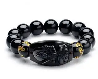 Obsidian imitation twelve zodiac signs eight patron gods Buddha bracelet men women BLACK Crystal wild animal Wholesale price | Украшения и