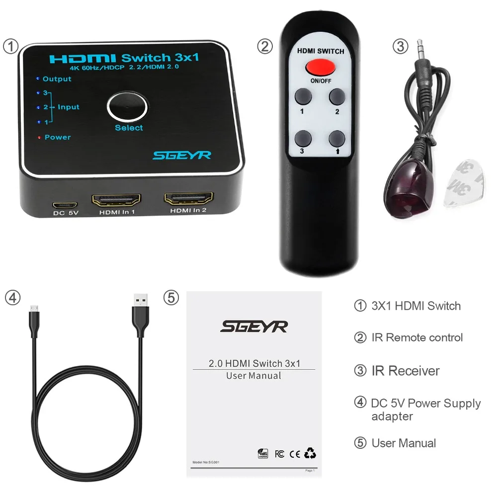 Мини 3 порта HDMI переключатель HDR 4K@ 60 Гц 4:4:4 3x1 HDMI коммутатор 2,0 4K HDMI адаптер для HDTV Xbox 360 PS3 PS4 проектор