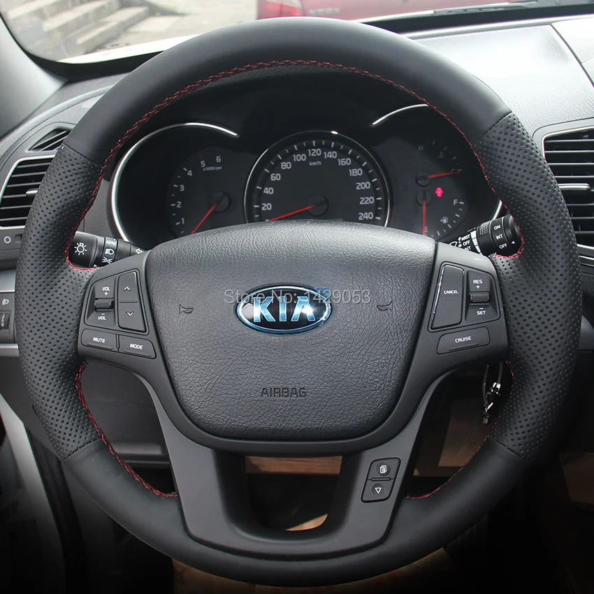 

Чехол на руль для KIA Sorento 2013, чехлы «сделай сам» из натуральной кожи, Прошитые чехлы на руль автомобиля, Стайлинг автомобиля, противоскользящ...