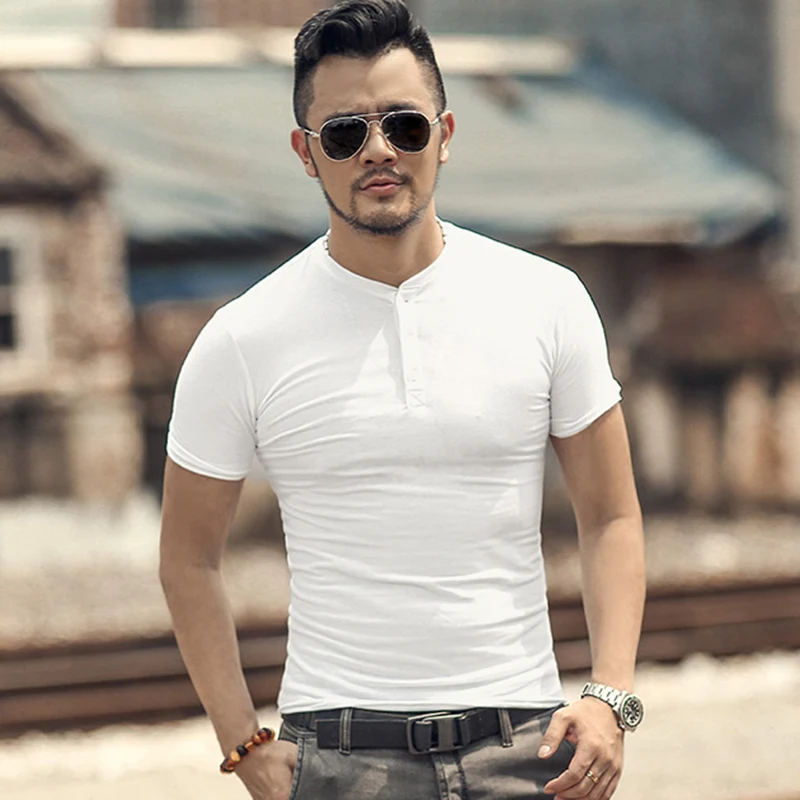 Мужская хлопковая футболка с коротким рукавом Henry повседневная облегающая