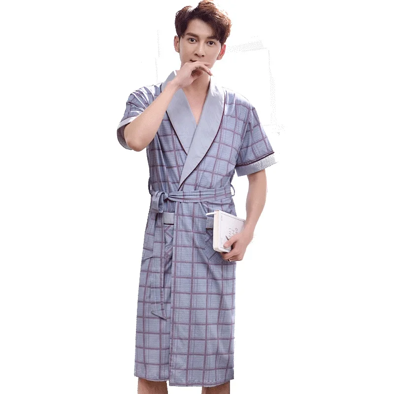 Летнее платье в клетку с принтом Халат короткий рукав размера плюс 3XL банный