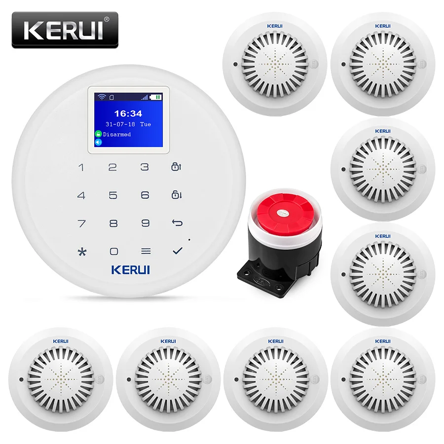 Kit5 Fire Smoke KERUI W17 беспроводная Wi-Fi GSM сигнализация Система безопасности дома защита от пожарного дыма несколько языков IOS Android приложение управление - Цвет: Kit5 Fire Smoke