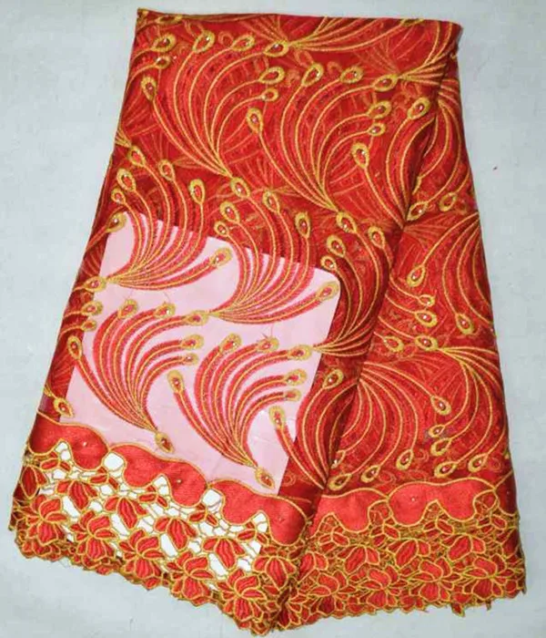 5 ярдов/партия модный красный павлин перо узор Французский сетчатый кружевной