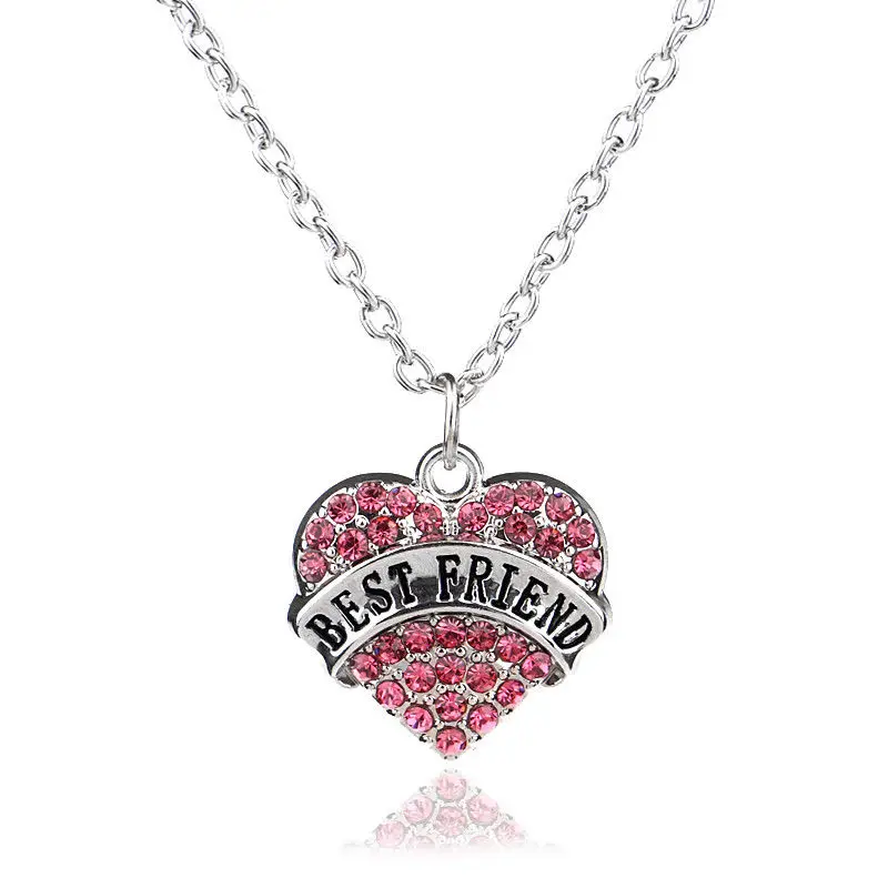 Best Friend Necklace Прекрасный розовый Хрустальное сердечко любовь ожерелье с подвеской Семья лучшие друзья подарок для мамы дочки сестра Для женщин Цепочки и ожерелья цепь - Окраска металла: Best Friend Necklace