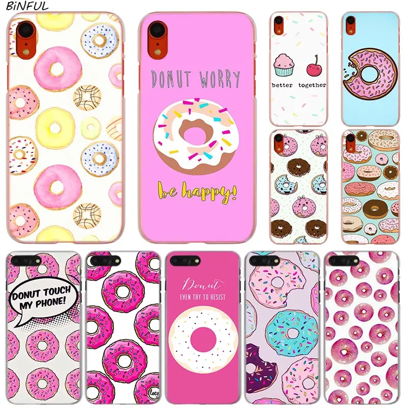 Обложка для телефона Cute Donut Hot Fashion Transparent Hard для iPhone X XS Max XR 8 7 6 6s Plus 5 SE 5C 4 4S.