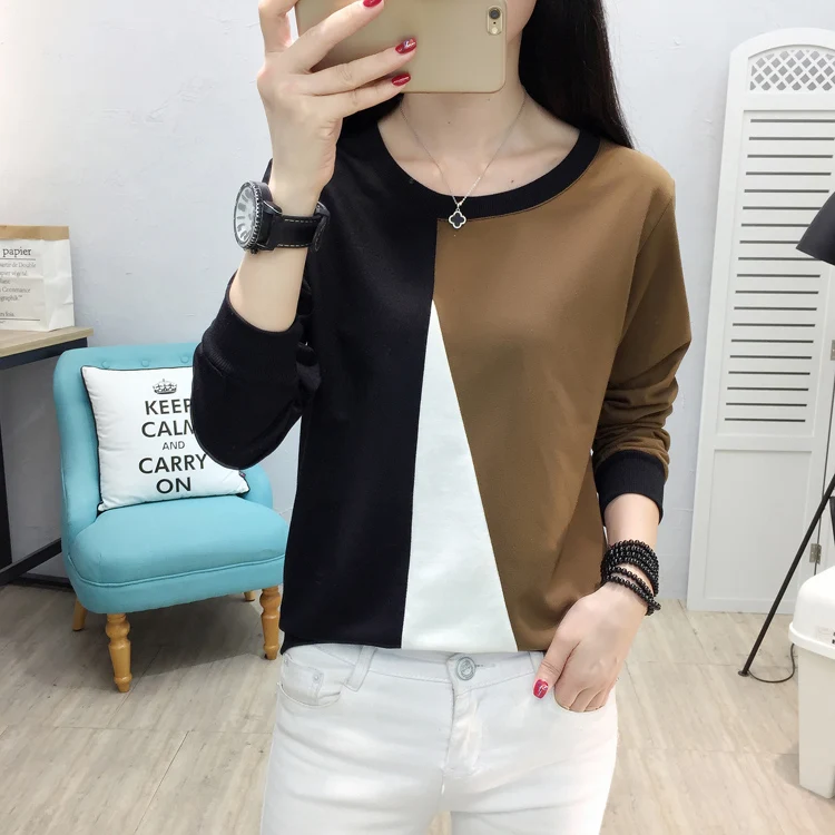 Женская футболка с длинным рукавом и круглым вырезом размеры до 3XL|Футболки| |