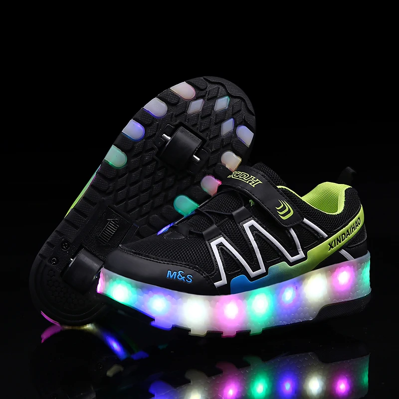 Two Wheels Luminous Sneakers USB Charging Led Light Roller Skate Shoes for Children Kids Boys Girls Up 2020 | Детская одежда и
