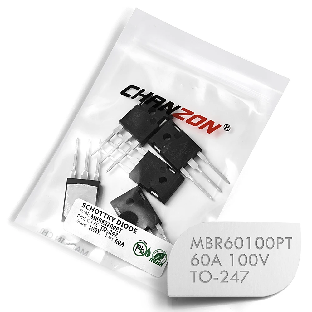 

(5 шт.) MBR60100PT Шоттки Барьерный выпрямитель диоды 60A 100 V TO-247 60 Amp 100 Вольт MBR60100 PT