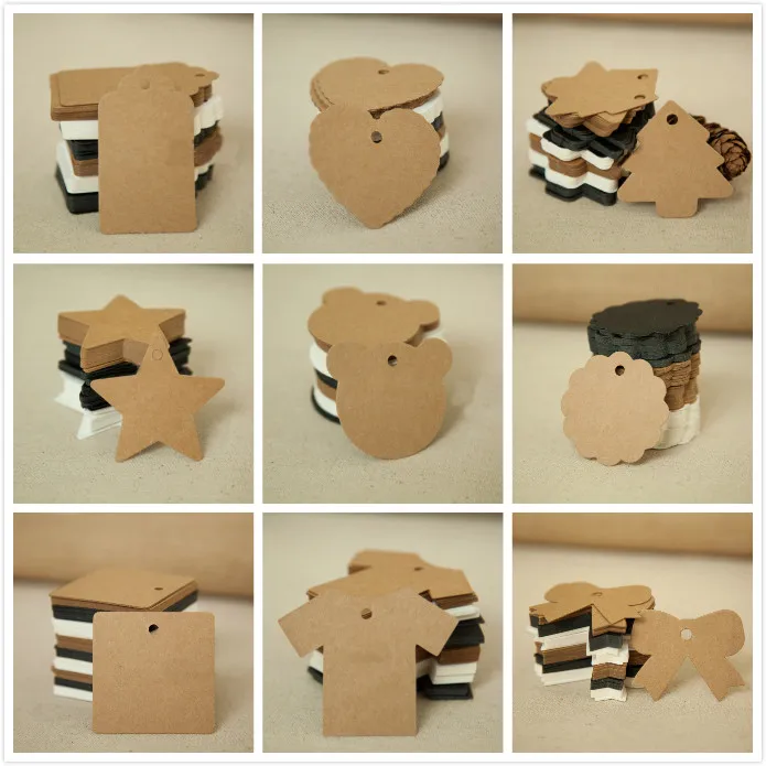 200 х коричневые черные белые бумажные этикетки крафт бумага бирки для