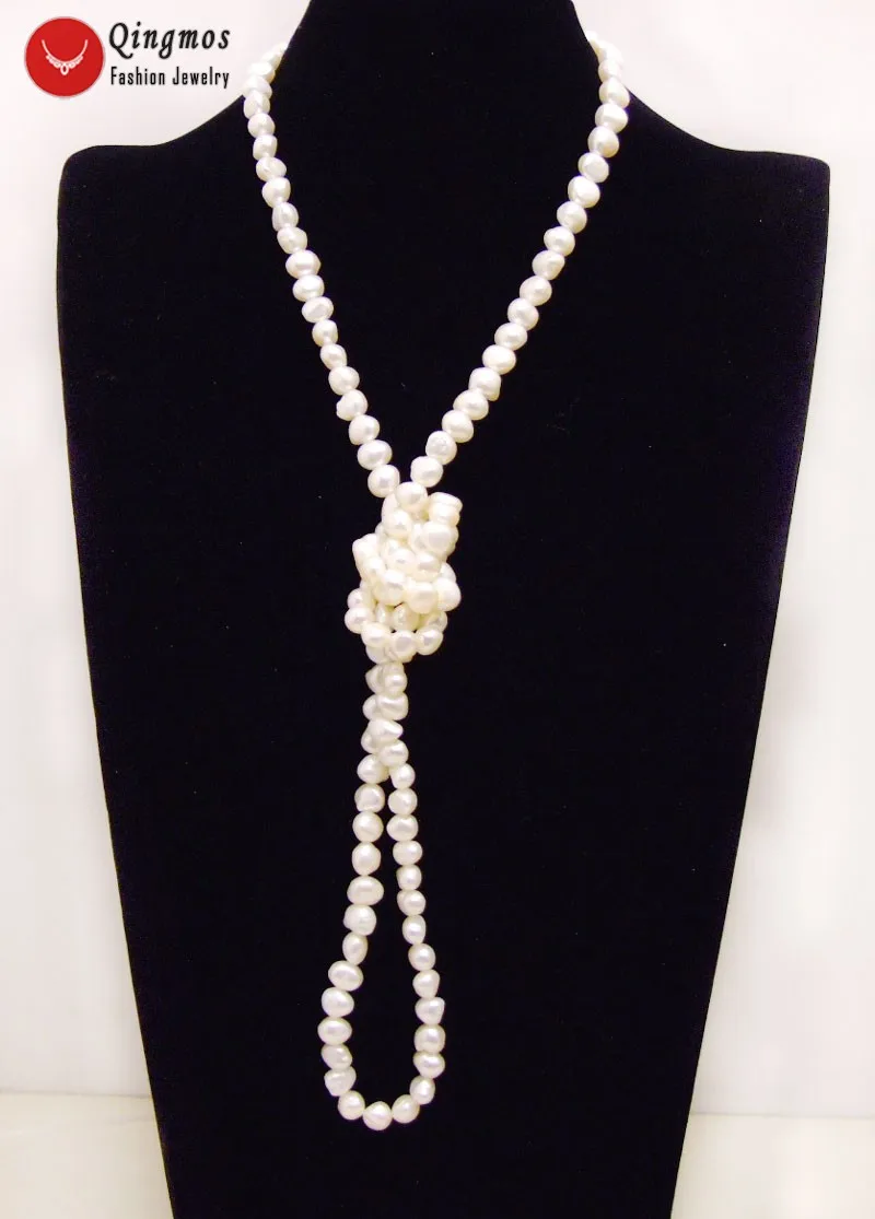Женское Ожерелье с натуральным жемчугом Qingos, Трендовое длинное ожерелье из белого пресноводного жемчуга в стиле барокко диаметром 8-9 мм, 40 дюймов, изящное ожерелье с натуральным жемчугом в стиле барокко, для женщин