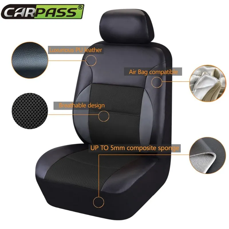 Car pass 2019 новые кожаные автомобильные чехлы на сиденья машины универсальные для
