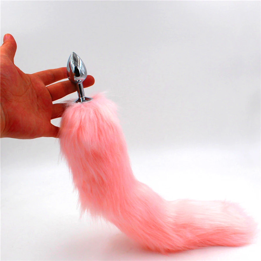 Pink Artificial Fox Tail Plush Fur With Metal Anal plug 40cm Long Butt Sex Toys cosplay Role Play Drop Shipping | Красота и здоровье