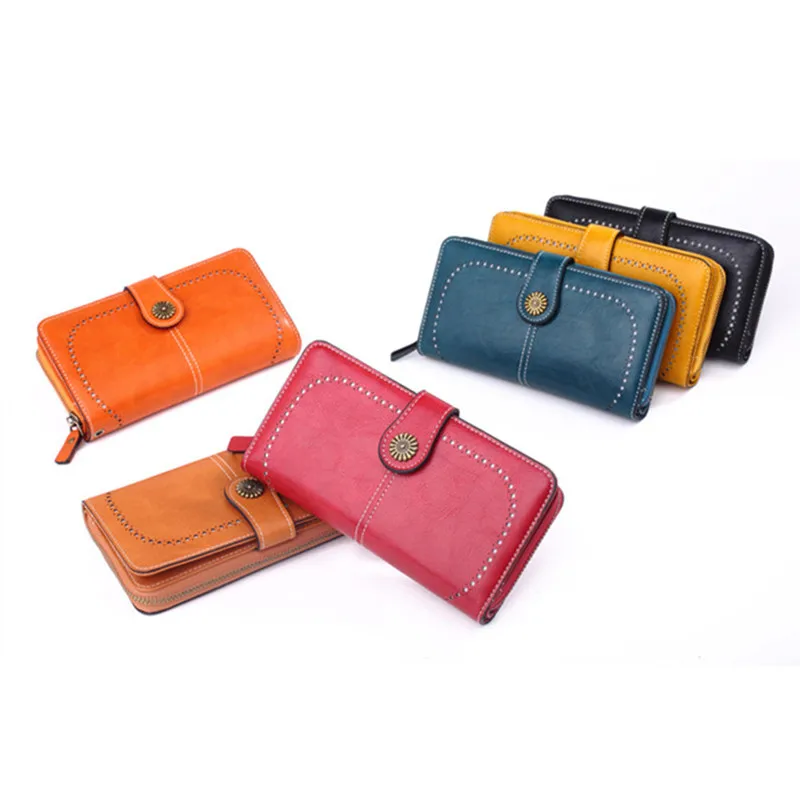 

2019 New Women Clutch Leather Wallet Female Long Wallet Women Zipper Hasp Purse Strap Money Bag Button Phone Purses