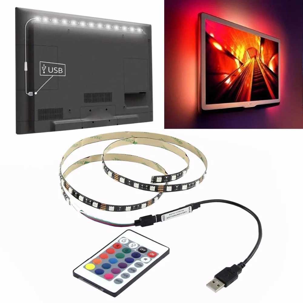 Светодиодная лента 5 в USB 5050 RGB для ТВ фоновое освещение 60 светодиодов/м с 24