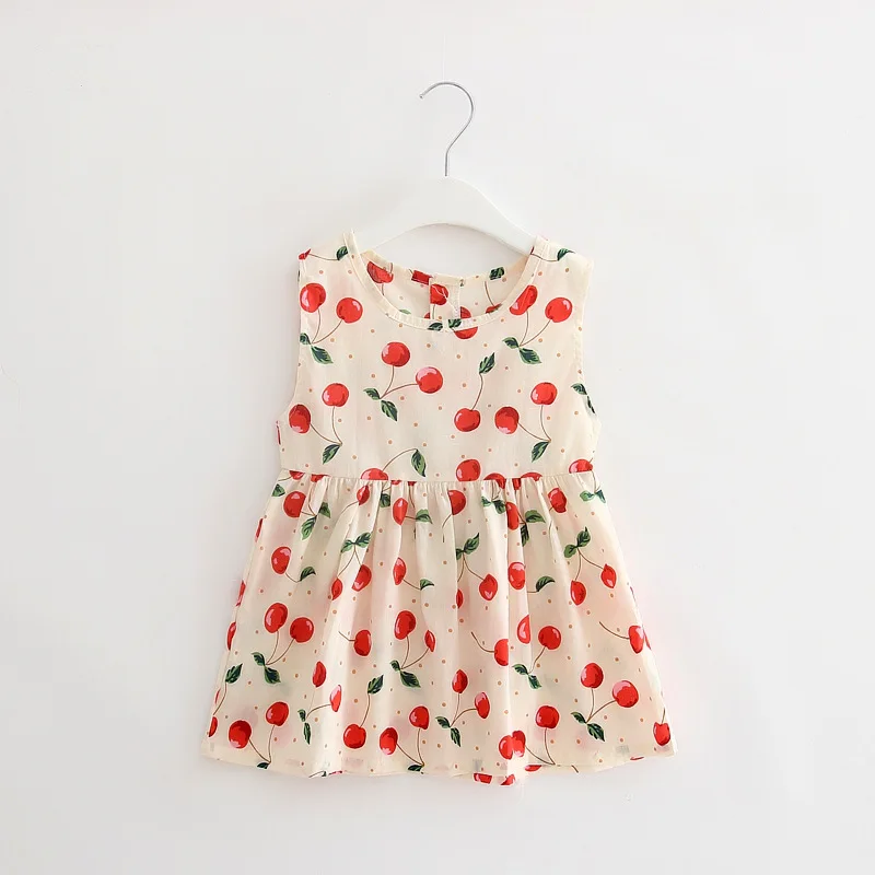 New Summer Princess Dress Girls Cute Cherry Fruit Sunflower Printing Cotton Party Sleeveless Costume For Kids Vestidos T | Детская