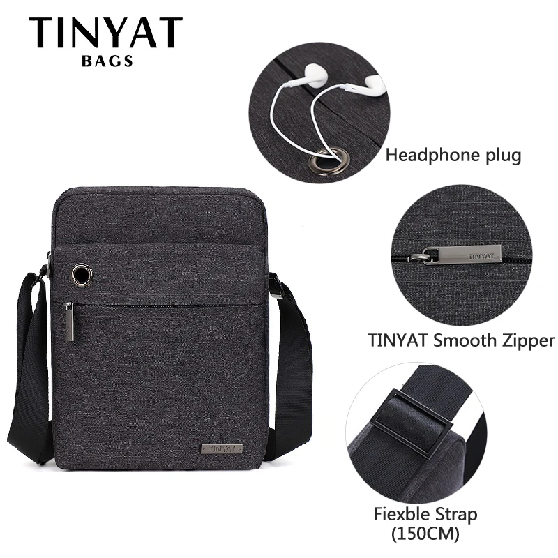 Мужская сумка-мессенджер TINYAT повседневная холщовая сумка через плечо для