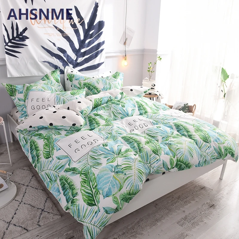 AHSNME, хлопок, постельное белье, роскошное постельное белье King, двойной размер, покрывало, банановый лист/пальмовый лист, пододеяльник, наволочка, Комплект постельного белья