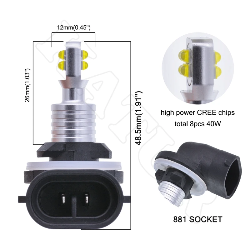 2x H27W2 8 CREE светодиодный SMD противотуманный светильник автомобильный фонарь для