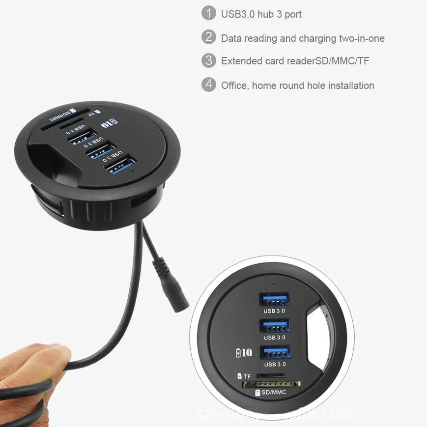 Настольная usb-хаб 3 порта USB 3,0 зарядное устройство для чтения данных/зарядки комбинированная настольная Ступица с 2 слотами SD/Micro-SD кард-ридер и адаптер переменного/постоянного тока