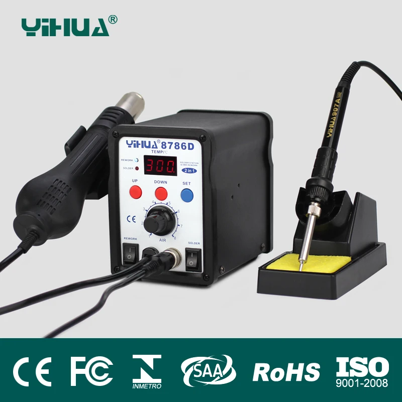 110 В/220 В YIHUA 8786D 2 в 1 SMD паяльная станция горячего воздуха пистолет паяльник для
