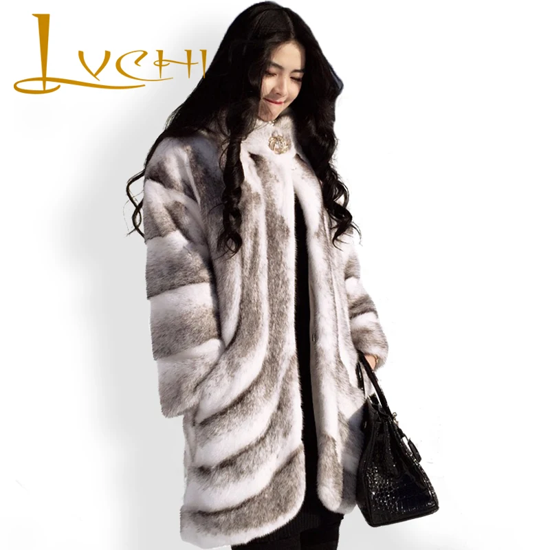 Женская накидка LVCHI стильная зимняя модная шуба из натурального меха теплая