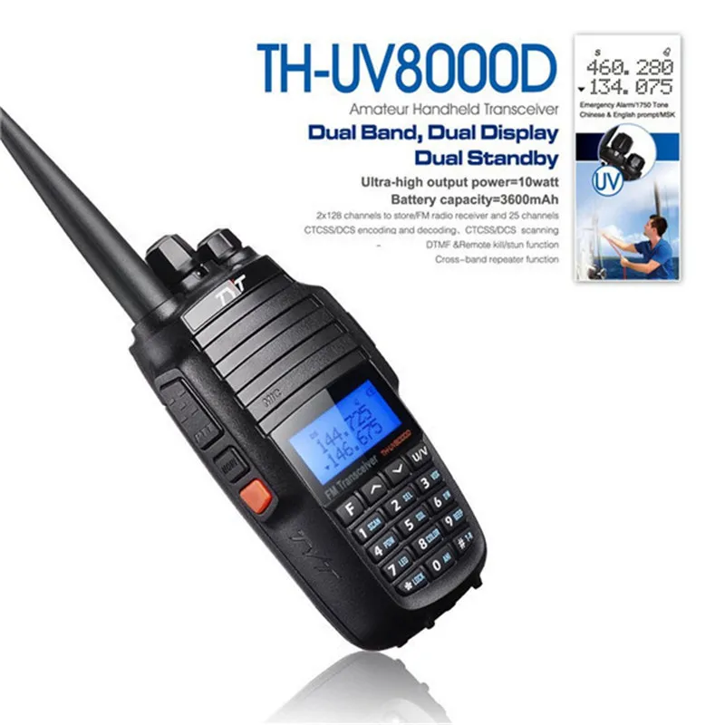 

100% оригинальная TYT TH-UV8000D 3600 мАч 10 Вт ультравысокий трансивер Walkie Talkie двухсторонняя радиосвязь с антенной с высоким коэффициентом усиления