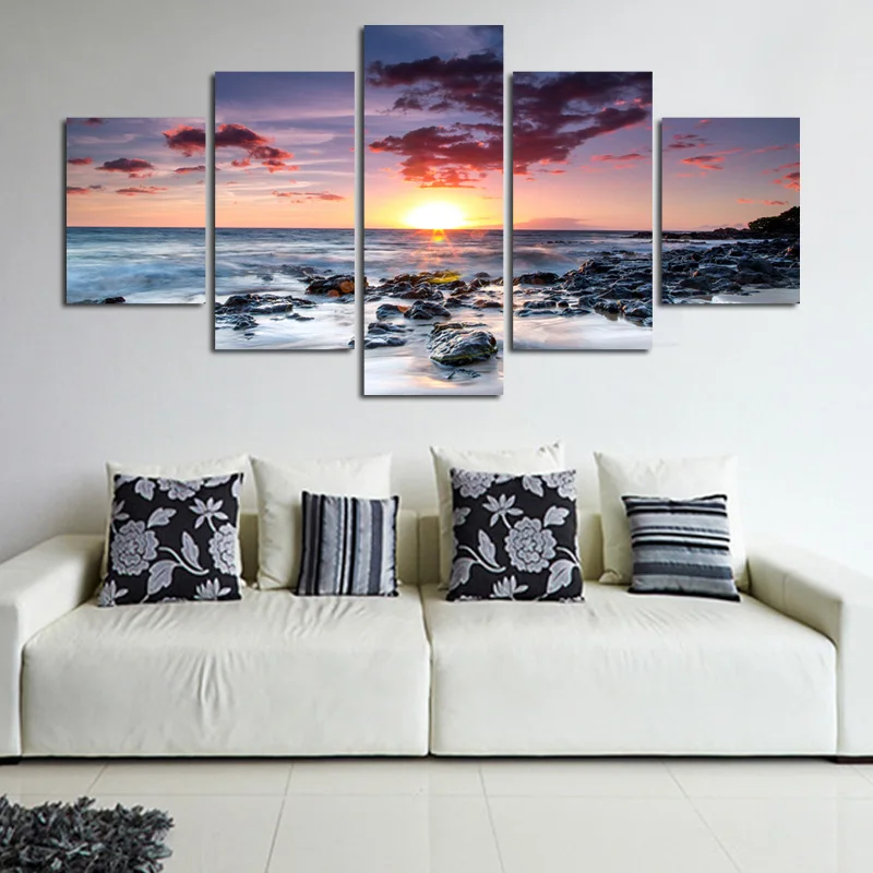 5 шт. современные настенные картины с изображением Морского Пейзажа|painting sunset|oil
