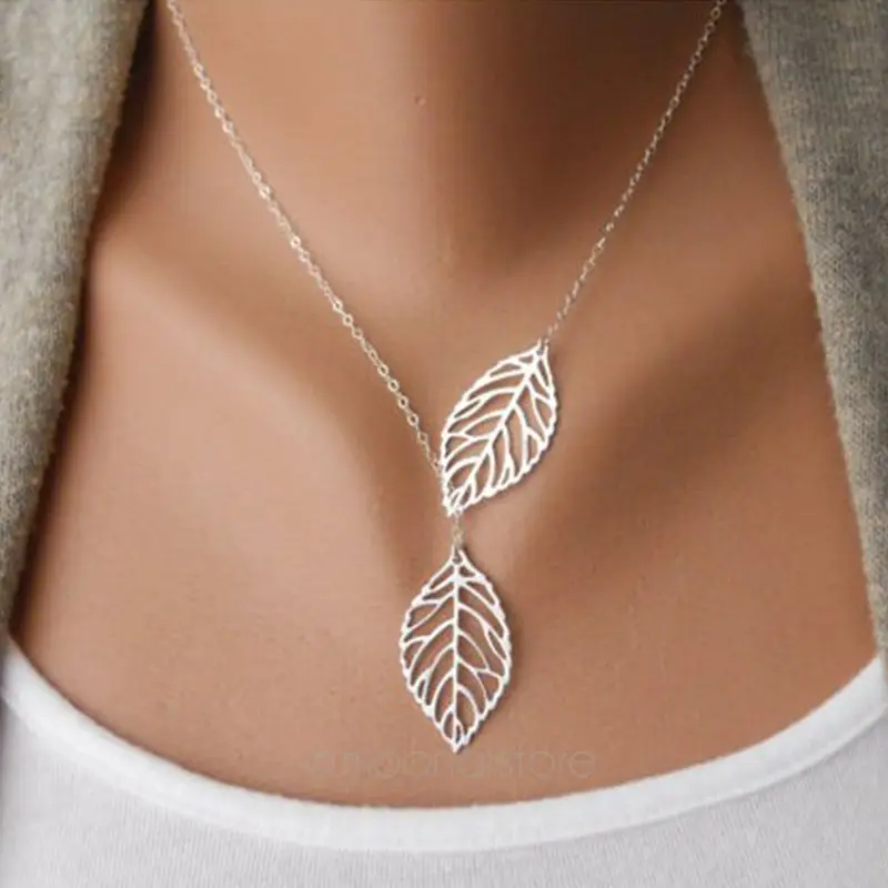 silver leaves Винтажное колье, женское многослойное колье с полыми цветами, колье с кулонами из листьев, модное Золотое колье, ожерелье для женщин, ювелирное изделие, воротник, Mujer - Окраска металла: silver leaves