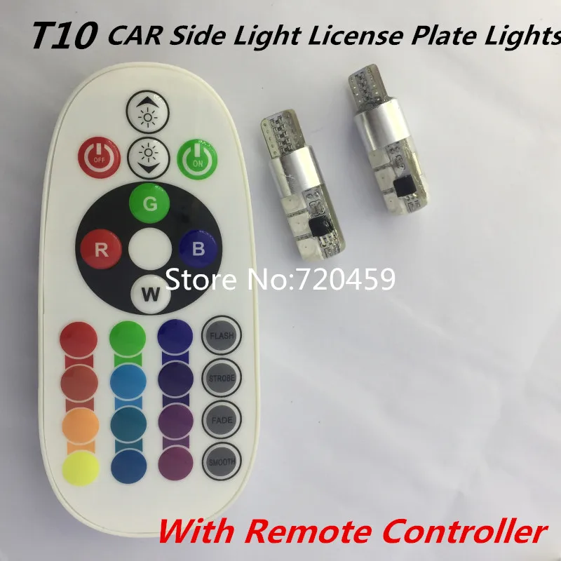 2 шт. SMD5050 RGB автомобильная лампа для чтения T10 с пультом дистанционного управления