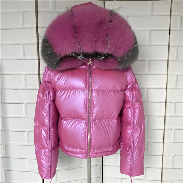 Rose match fur Женская зимняя куртка, пуховик, Воротник из натурального Лисьего меха, парка, верхняя одежда, Толстая теплая зимняя одежда,, модный пуховик на утином пуху - Цвет: Rose match fur