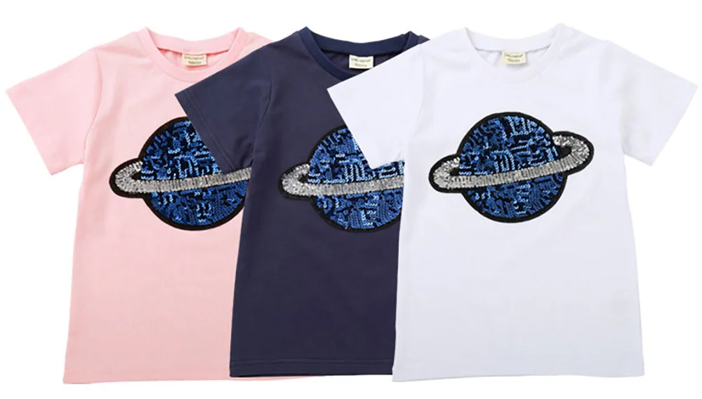 Новая летняя детская футболка с принтом Sequins Planet модная короткими рукавами и