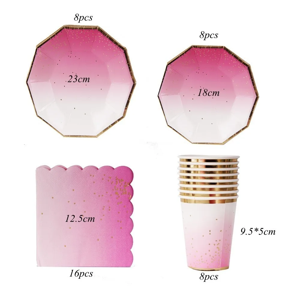 Pink set 1 комплект черного и золотого Цвета Одноразовая посуда золочение Бумага пластины/чашки/соломинки Украшение стола на свадьбу/День рождения/вечерние украшения свадебные принадлежности - Цвет: Pink set