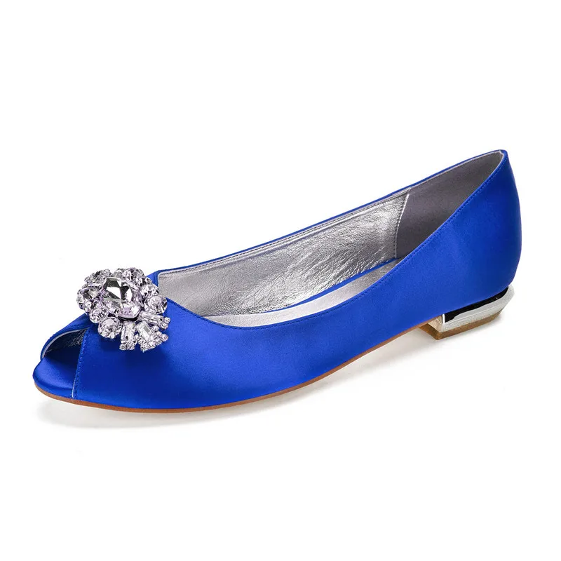 Royal Blue OnnPnnQ/удобная женская обувь на плоской подошве с атласными кристаллами; вечерние туфли с открытым носком без застежки для выпускного вечера; вечерние туфли на плоской подошве - Цвет: Royal Blue