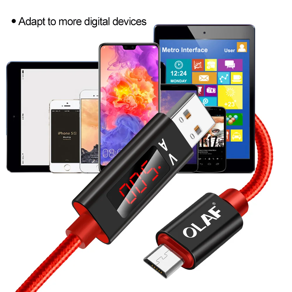 OLAF Micro USB кабель для зарядки данных светодиодный цифровой дисплей напряжения и тока 3A Быстрая зарядка Android USB кабель для samsung Xiaomi