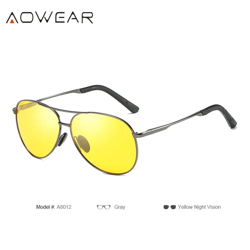 Gray Night Vision AOWEAR брендовые дизайнерские очки ночного видения мужские желтые HD очки для ночного вождения День Ночь поляризованные очки пилота для дождливого тумана день - Цвет линз: Gray Night Vision