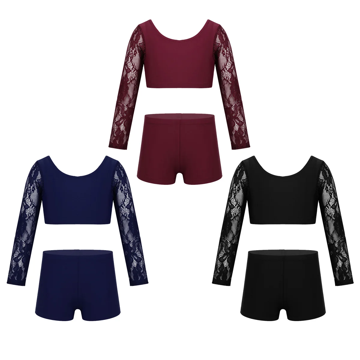 TiaoBug/детский кружевной короткий топ с длинными рукавами и шорты для подростков