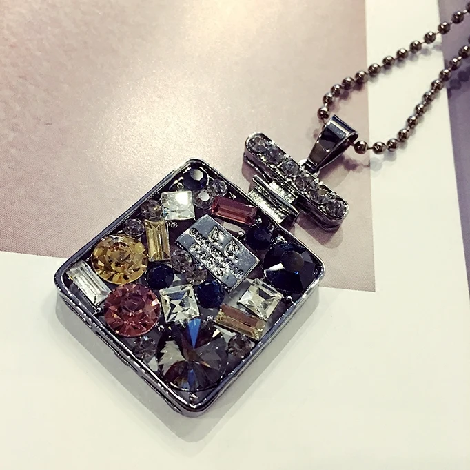 Тяжелая кристалл флаконы all-матч корея мода свитер цепи ожерелье украшения