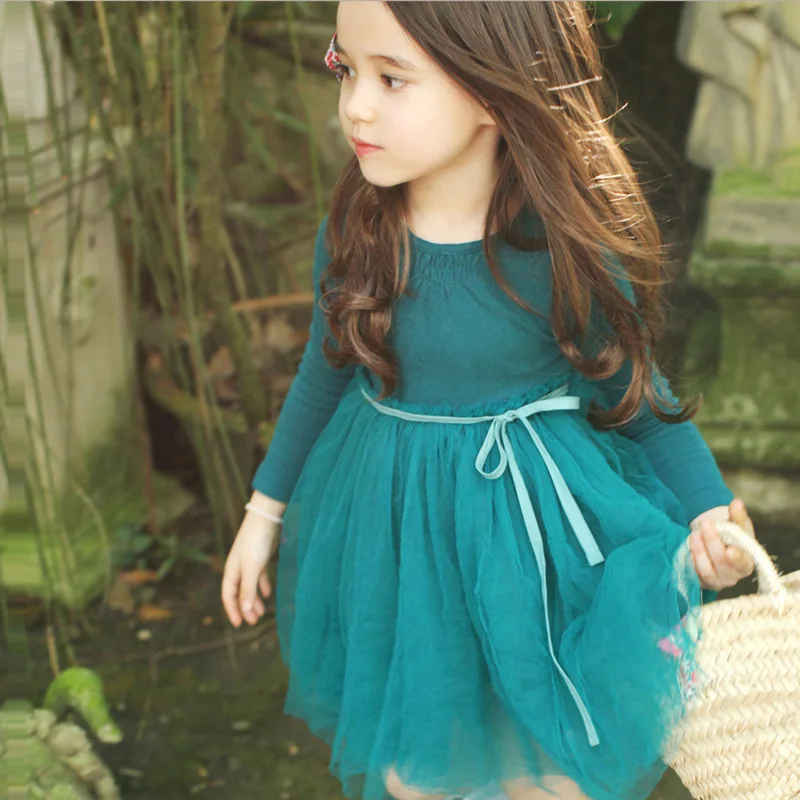 Elegant Girl Party Dresses 2018 Spring New Girls Tulle Dress Cotton Long Sleeve Tutu Wedding DQ251 | Детская одежда и обувь