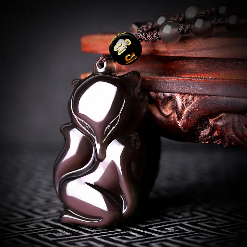 Ожерелье с подвеской из натурального кристалла в виде ледяного обсидиана